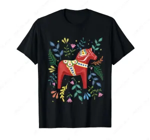 Swedish Dala Horse Folk Art  T-Shirt Holiday Women Men