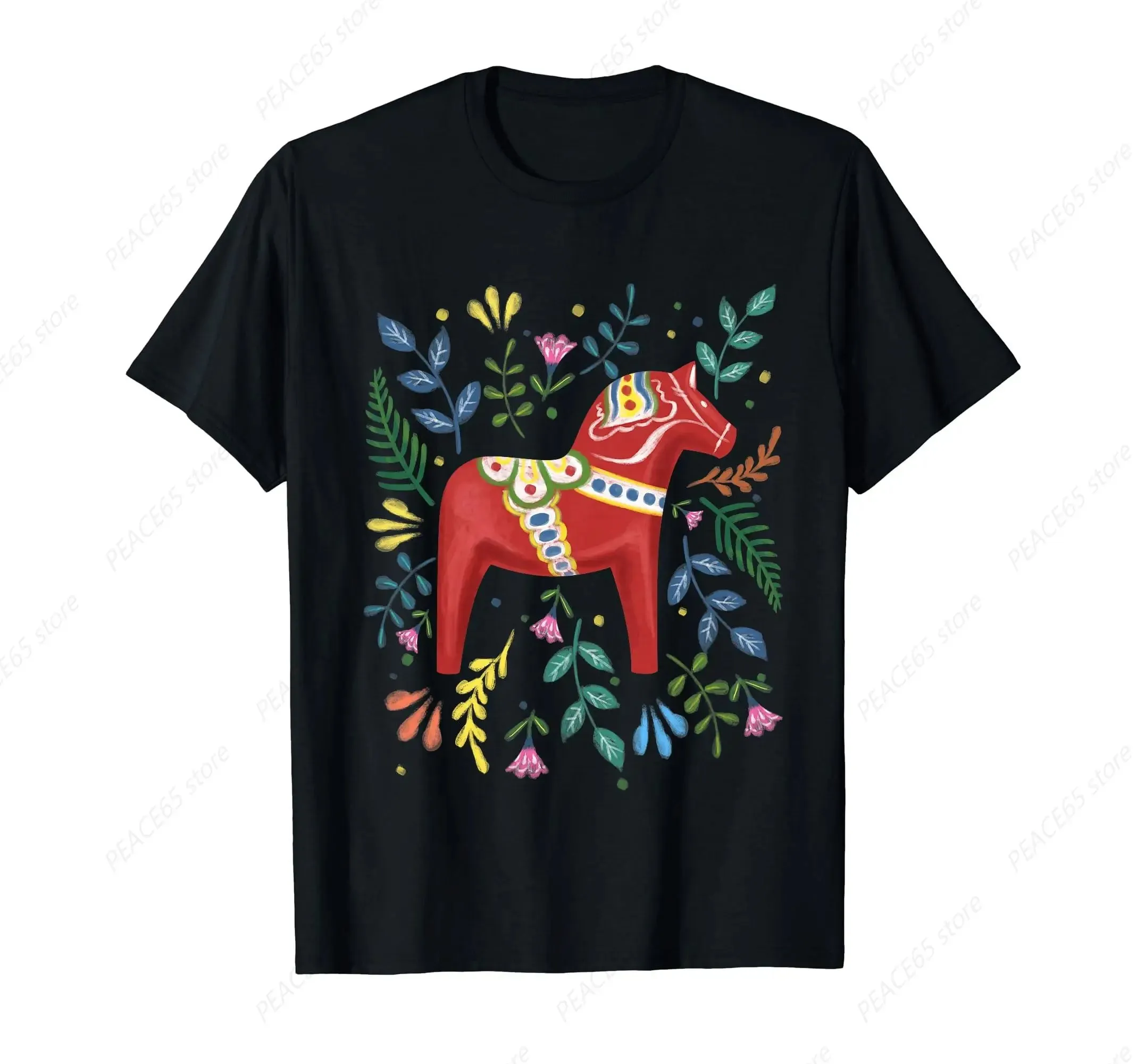 Swedish Dala Horse Folk Art  T-Shirt Holiday Women Men