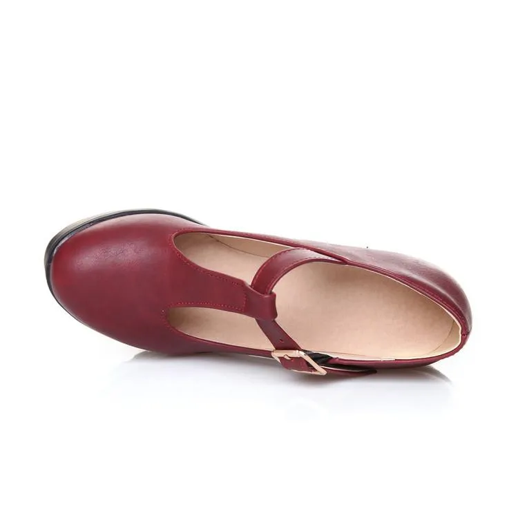 T Strap Platform Chunky Heel Chunky Pumps Shoes Woman