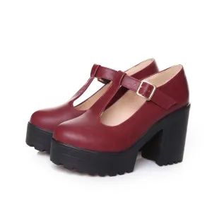 T Strap Platform Chunky Heel Chunky Pumps Shoes Woman