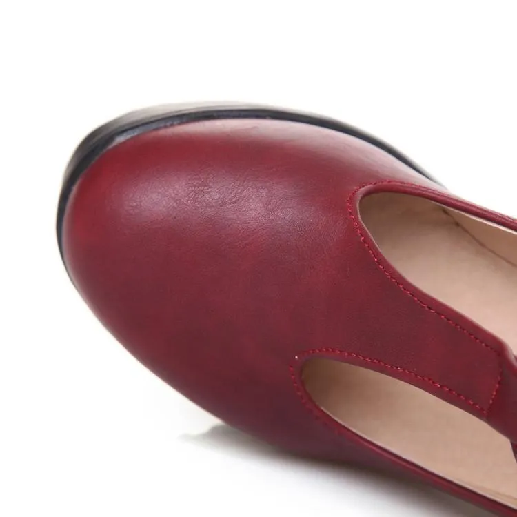 T Strap Platform Chunky Heel Chunky Pumps Shoes Woman