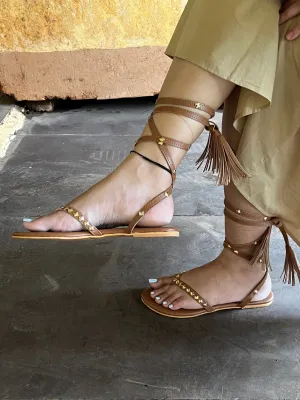 Tan Tieups Flats