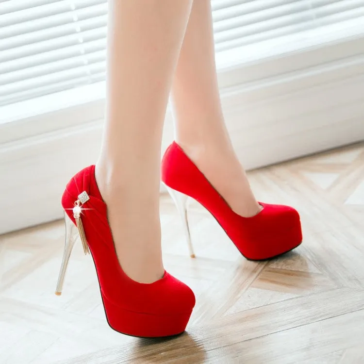 Tassel Rhinestone Platform Pumps High Heel Shoes Woman 9879