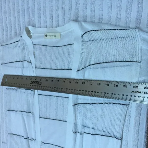 The Impeccable Pig Womens Open Cardigan Sweater Medium White Striped Lightweight