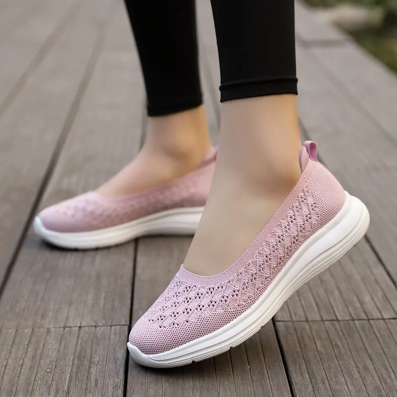themeisles Summer New Women's Shoes Mesh Breathable Flat Mom Shoes Non-Slip Wear-Resistant Walking Shoes Women's Driving Shoes Mesh Shoes