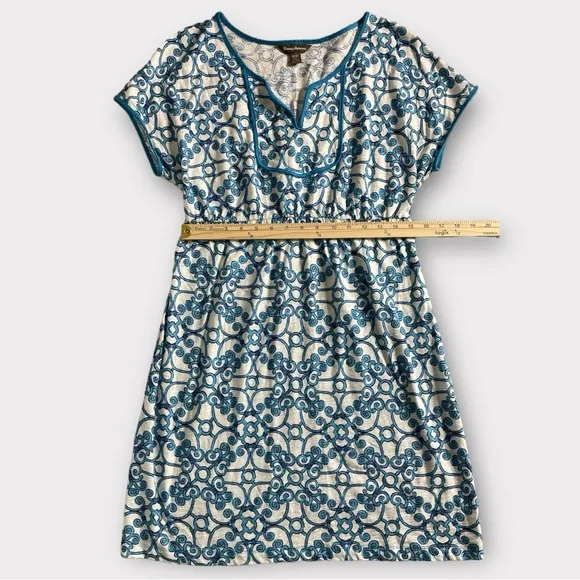 Tommy Bahama Short Sleeve Sheath Dress Medium Geometric Print Stretch Waistband