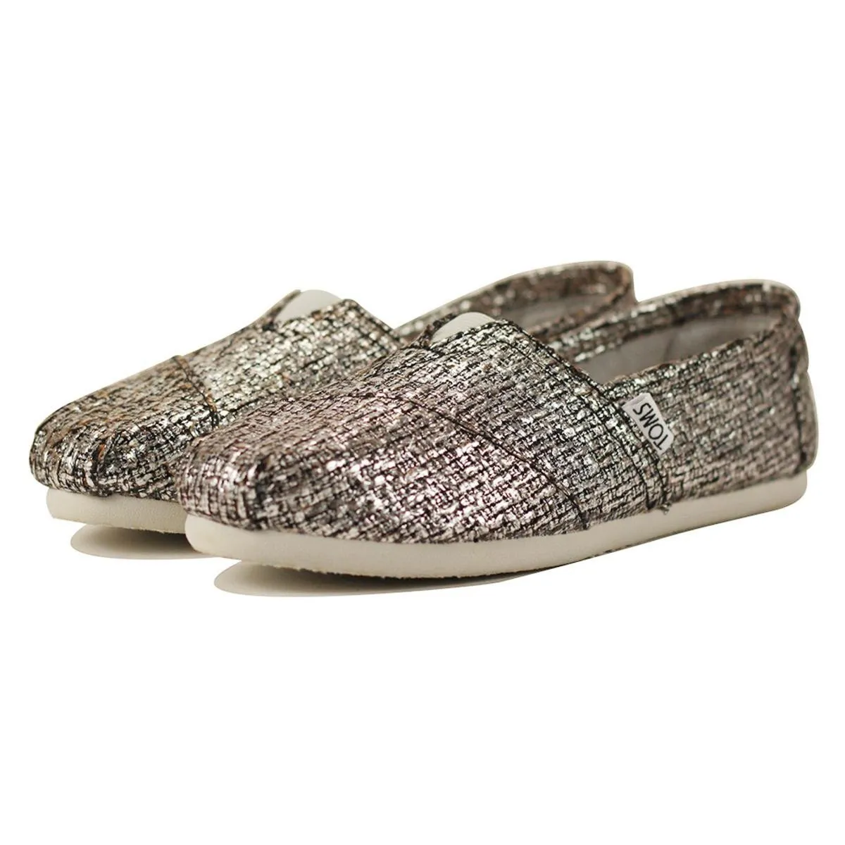 Toms Classic Silver Glitter Wool Flat Silver
