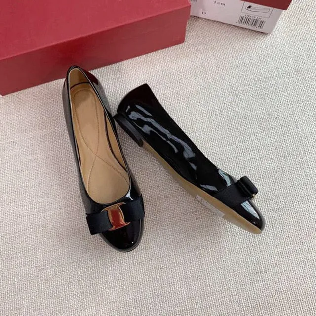 Top Quality Handmade Women's Shoes 100% Real Leather Heels Shoes Women Hot Selling Classic Brand Flats Shoes Bow Shoes Size34-42