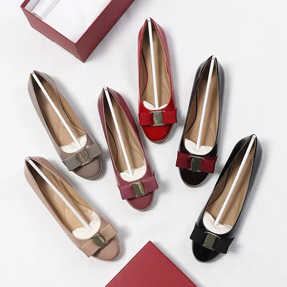 Top Quality Handmade Women's Shoes 100% Real Leather Heels Shoes Women Hot Selling Classic Brand Flats Shoes Bow Shoes Size34-42