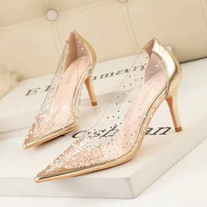 Transparent Cutout Pearl Rhinestone Heels