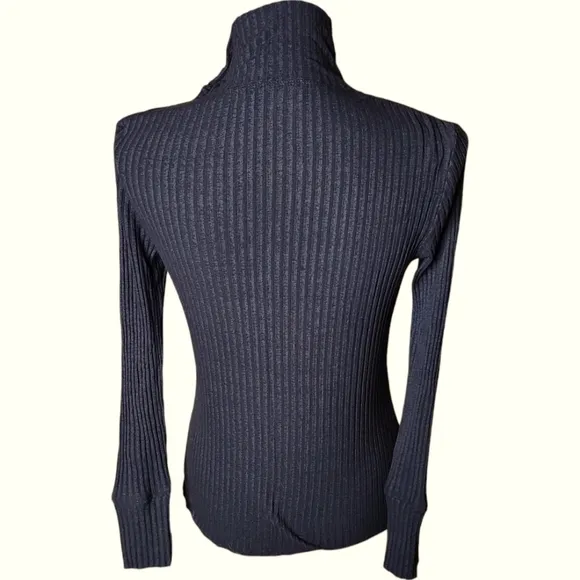 Trina Turk Size Medium Black Mockneck Ribbed Sweater Metallic Buttons Old Money