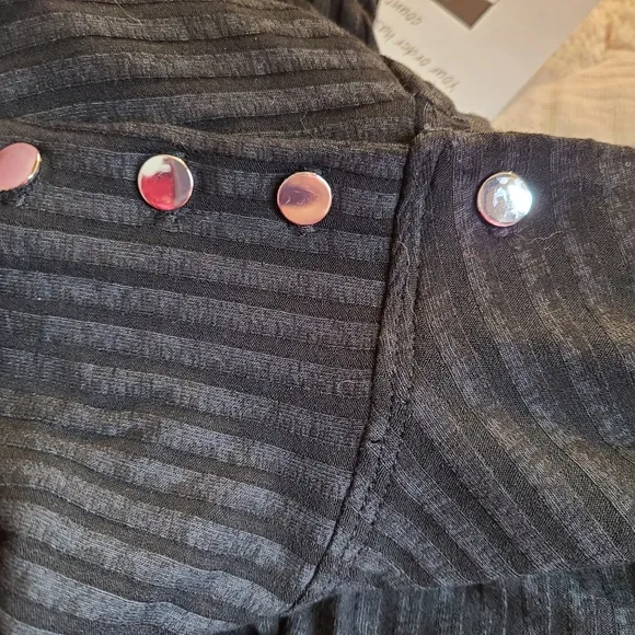 Trina Turk Size Medium Black Mockneck Ribbed Sweater Metallic Buttons Old Money