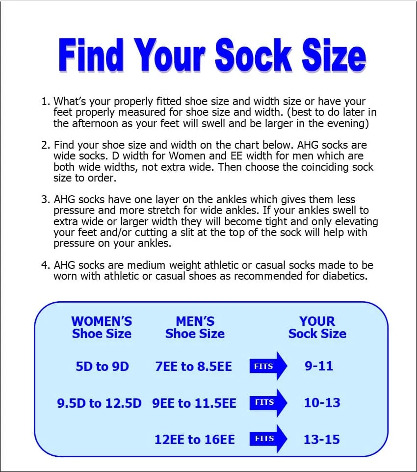 USA Diabetic Socks for Men and Women - Wide - Loose Top - With Free Shipping