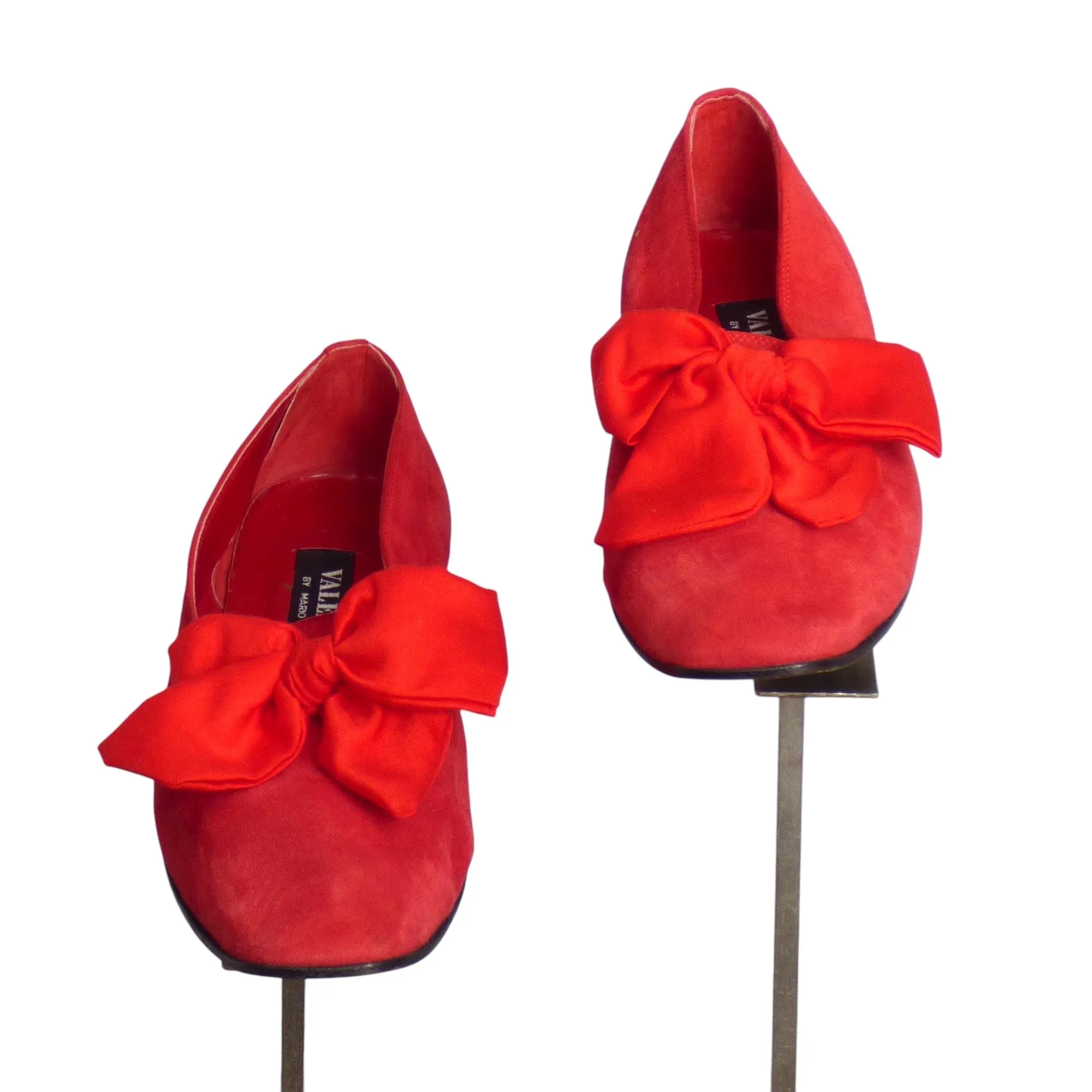 VALENTINO- 1980s Red Suede Bow Flats, Size-36