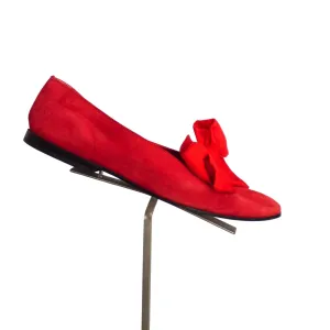 VALENTINO- 1980s Red Suede Bow Flats, Size-36