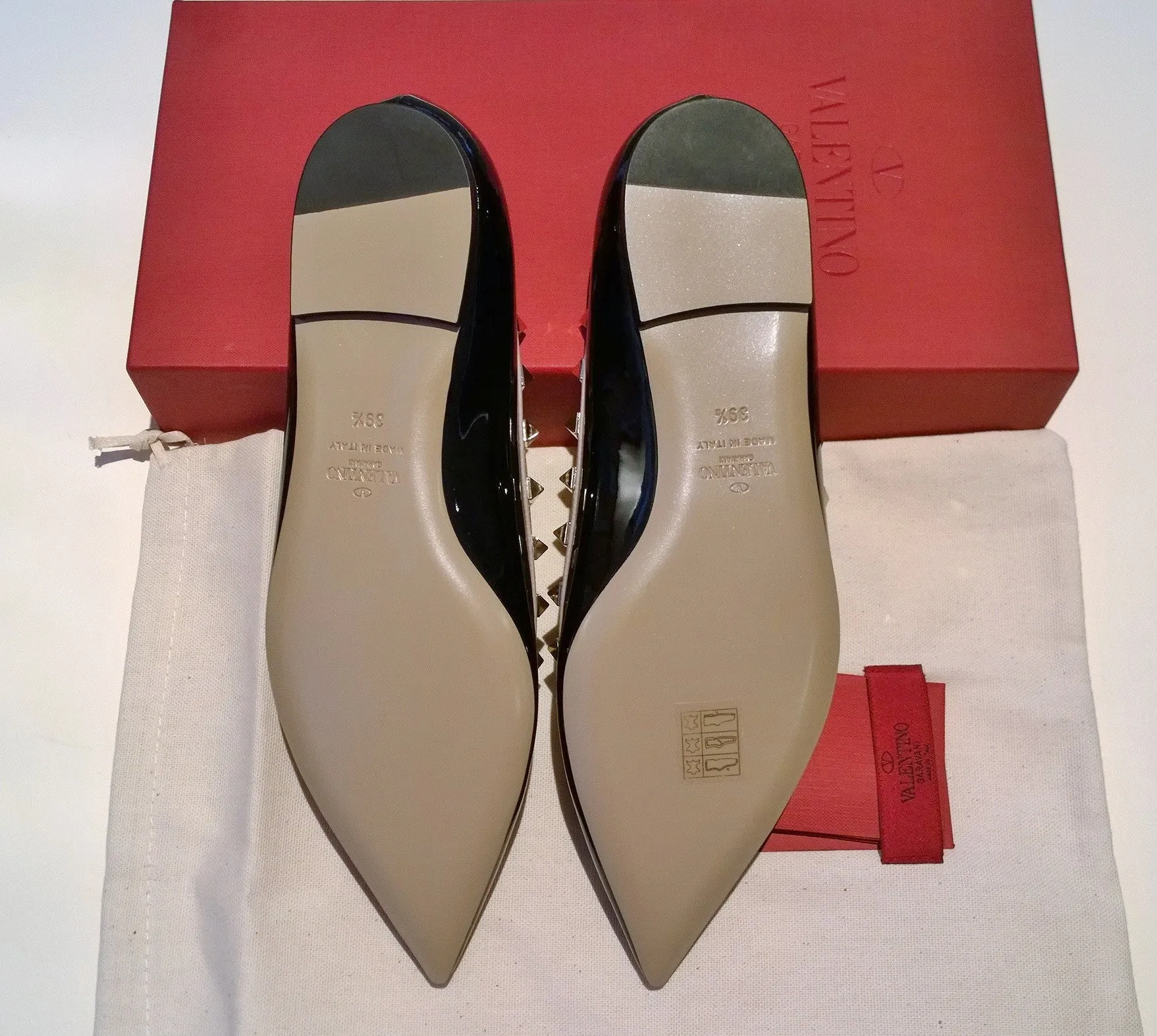Valentino Garavani Rockstud Black Patent Leather Flats