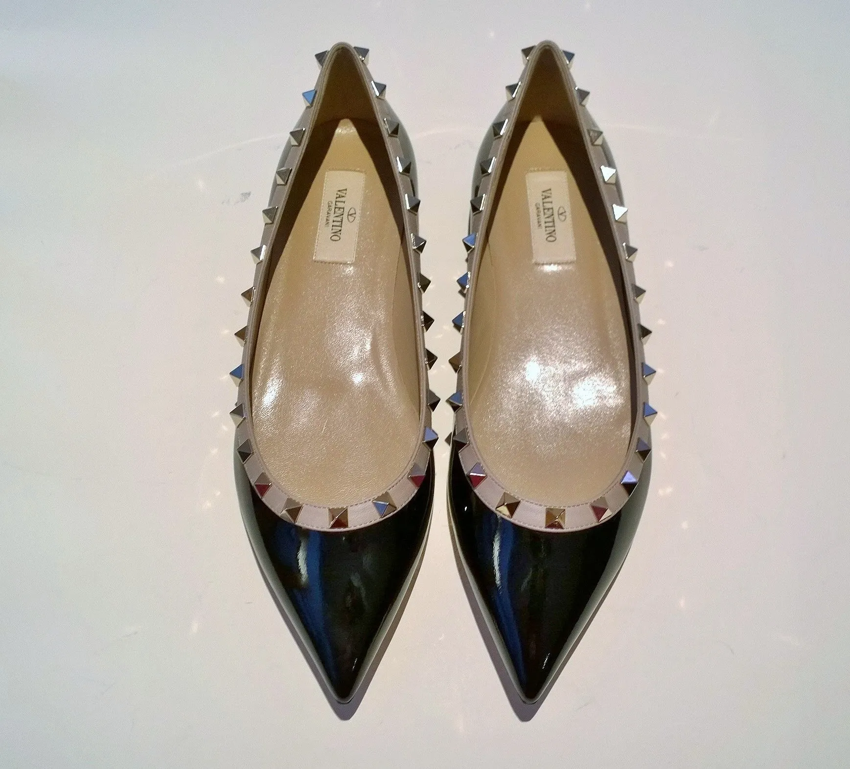 Valentino Garavani Rockstud Black Patent Leather Flats