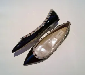 Valentino Garavani Rockstud Black Patent Leather Flats