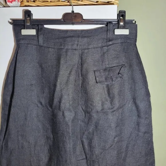 vintage dream girls button front midi linen straight pencil skirt black medium
