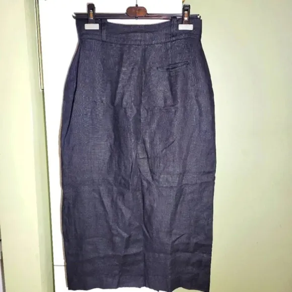 vintage dream girls button front midi linen straight pencil skirt black medium