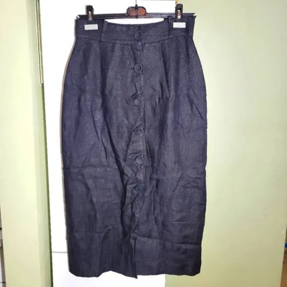 vintage dream girls button front midi linen straight pencil skirt black medium