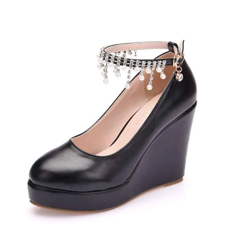 White Bridal Wedding Shoes Platform Wedges Pumps Round Toe Platform Heels