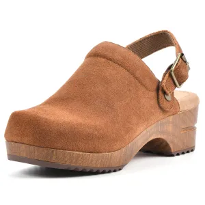WHITE MOUNTAIN Shoes Being Leather Footbeds Clog, Rust/Suede, 9 M