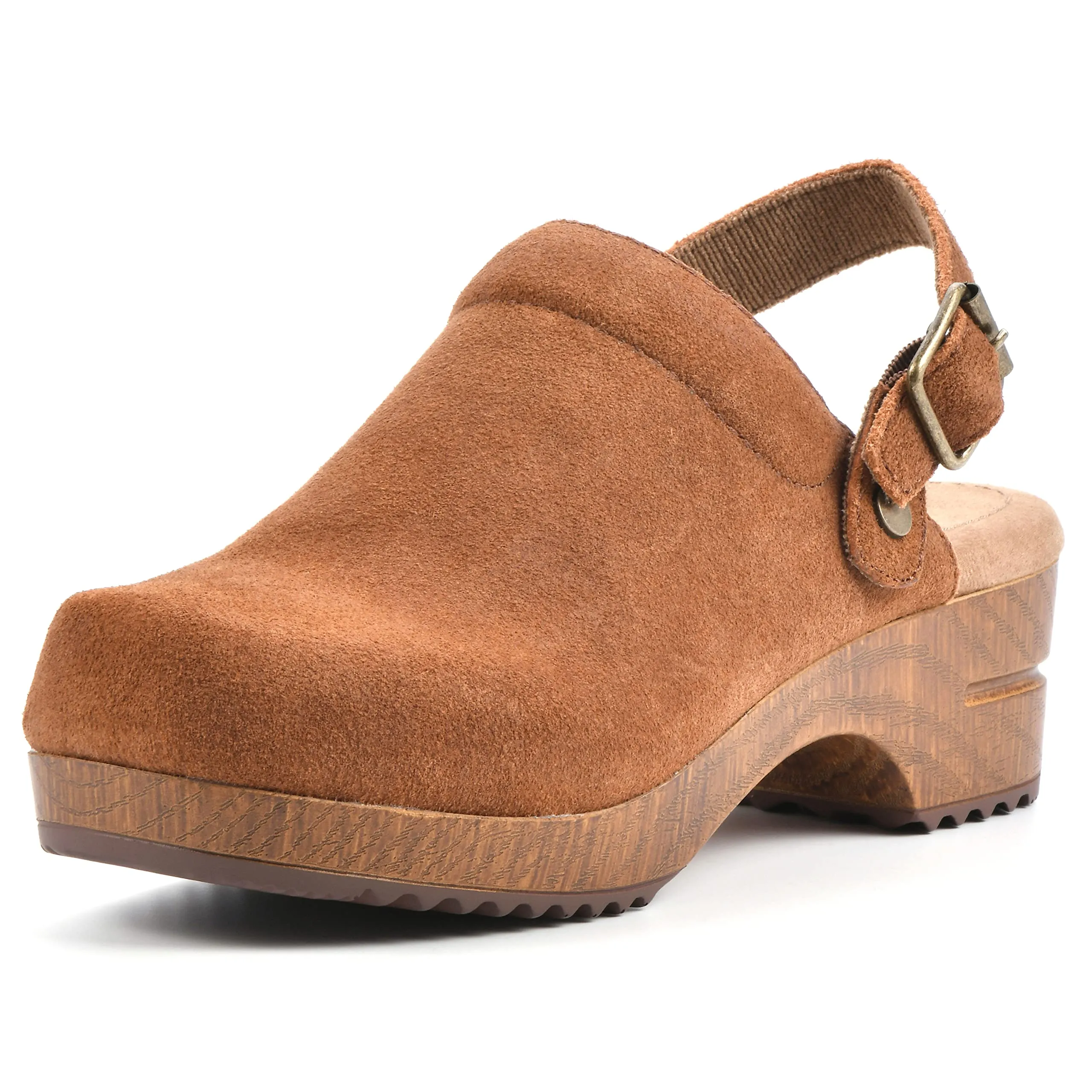 WHITE MOUNTAIN Shoes Being Leather Footbeds Clog, Rust/Suede, 9 M