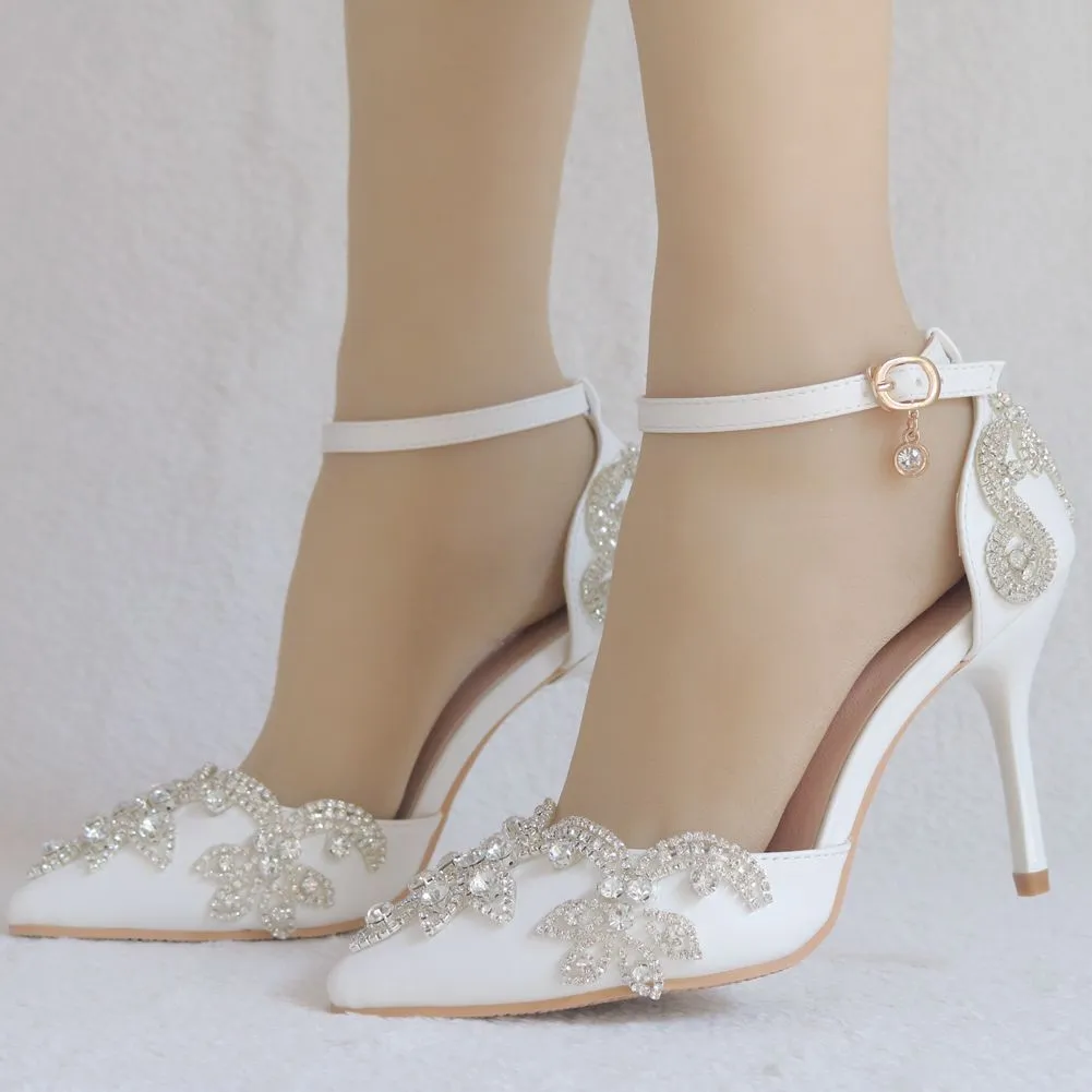 White Tassel Rhinestone Kitten Heels