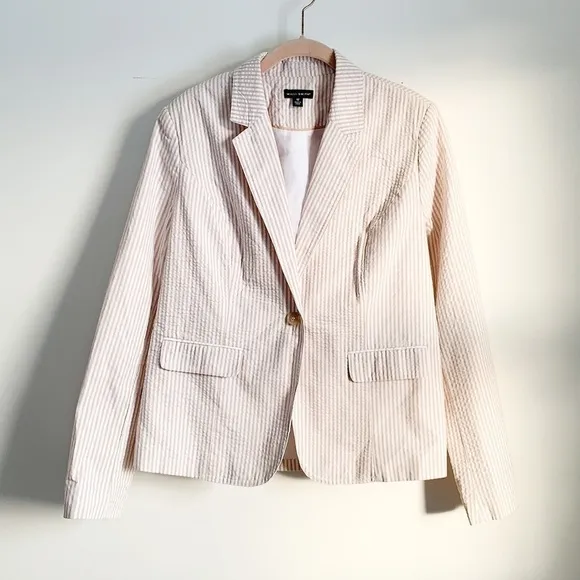 Willi Smith Seersucker Striped Blazer 12 Cotton