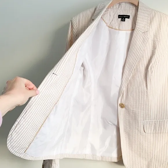 Willi Smith Seersucker Striped Blazer 12 Cotton