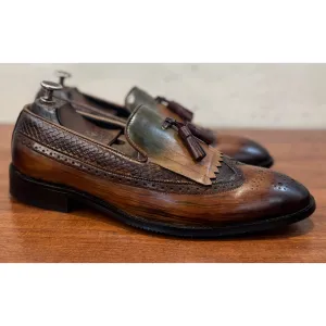 Wingcap Loafers With Fringes& Tassels Hand Patina
