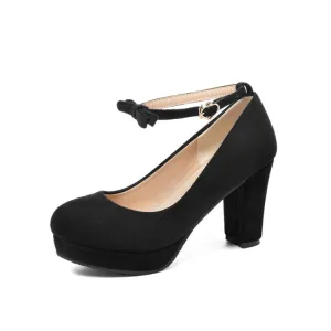 Woman Shallow-mouthed Round Head Ankle Strap Women Pumps