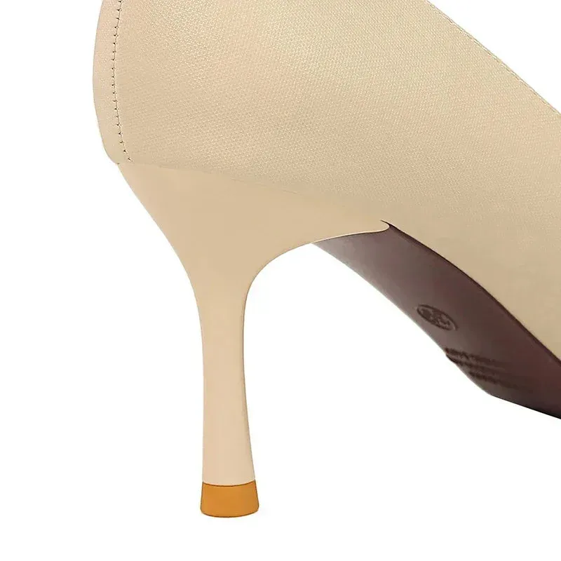 Women Fashion Mixed Colors 7cm Thin High Heels Metal Chain Banquet  Pumps Lady Pointed Toe Low Heels Formal Occasion Prom Shoes