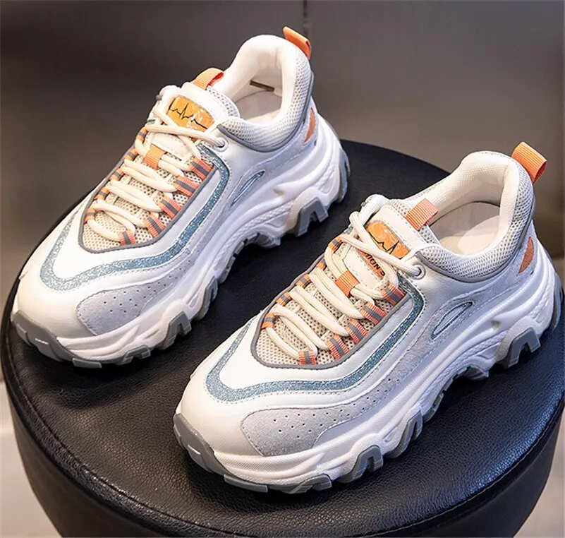Women Natural Genuine Leather Flat Platform Sneakers