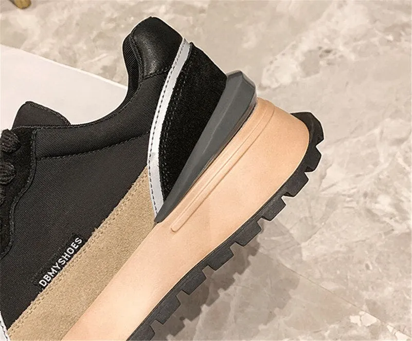 Women Natural Genuine Leather Flat Platform Sneakers