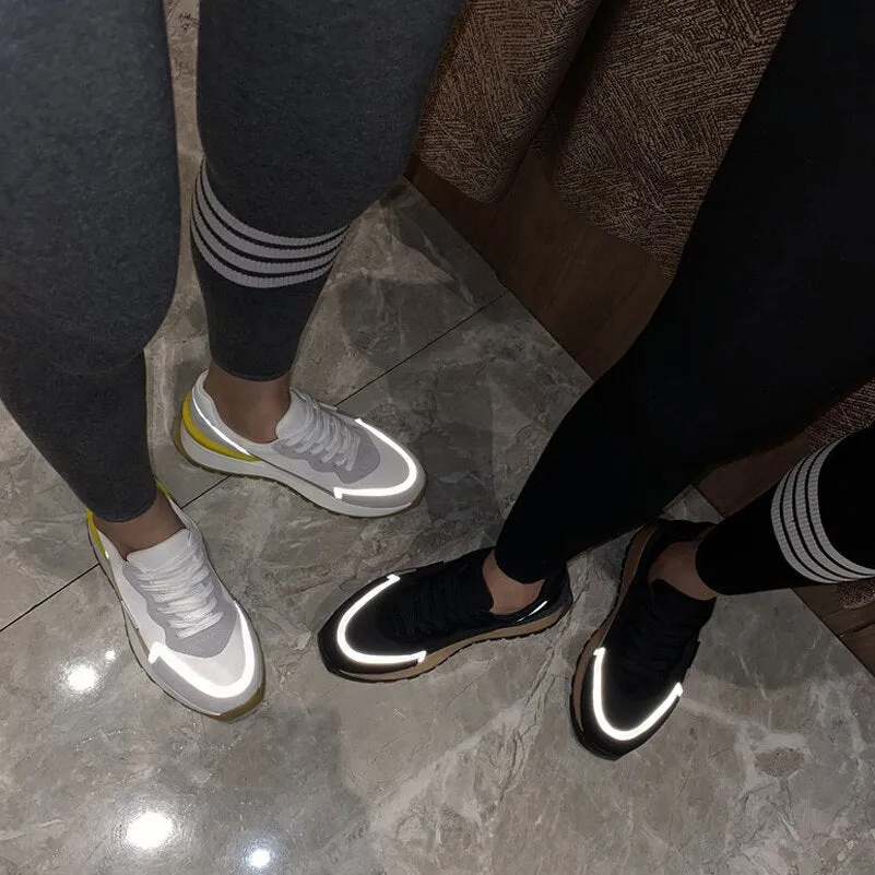 Women Natural Genuine Leather Flat Platform Sneakers