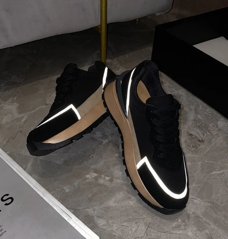 Women Natural Genuine Leather Flat Platform Sneakers