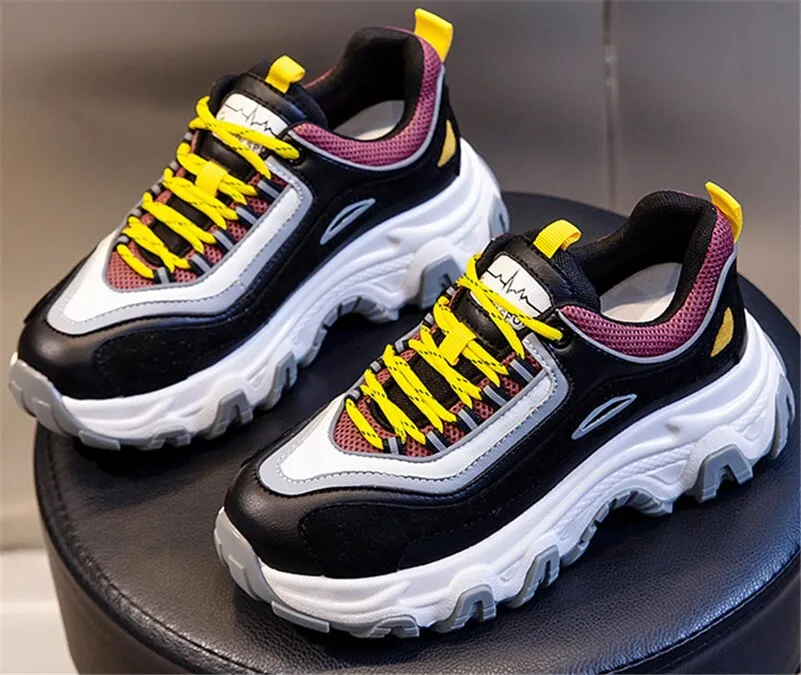 Women Natural Genuine Leather Flat Platform Sneakers