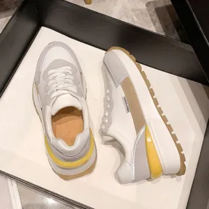 Women Natural Genuine Leather Flat Platform Sneakers