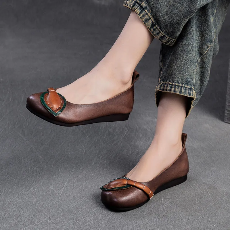 Women Retro Leather Soft Casual Flats Shoes