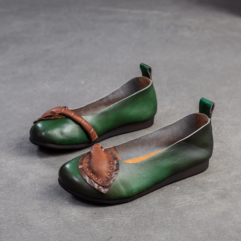 Women Retro Leather Soft Casual Flats Shoes