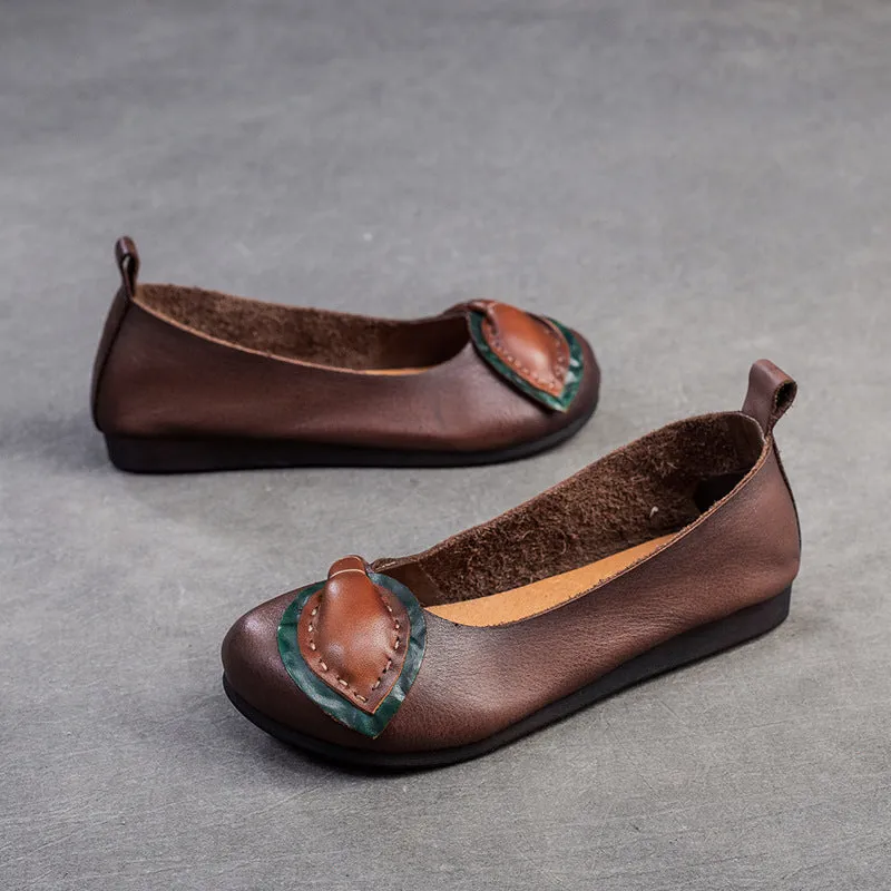 Women Retro Leather Soft Casual Flats Shoes