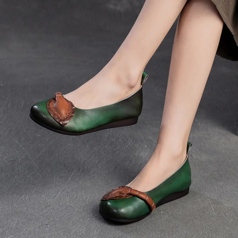 Women Retro Leather Soft Casual Flats Shoes