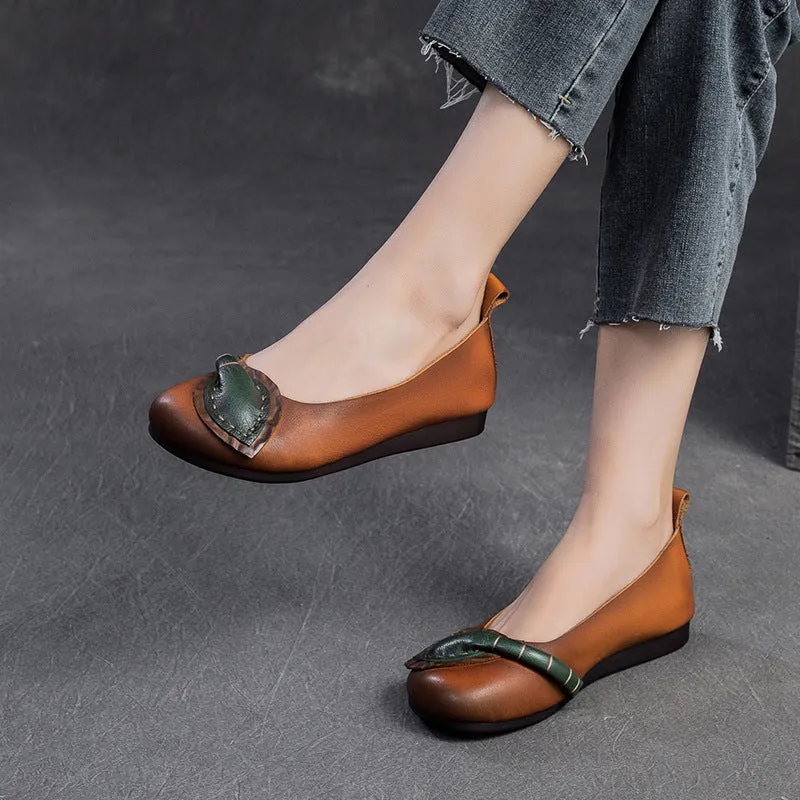 Women Retro Leather Soft Casual Flats Shoes