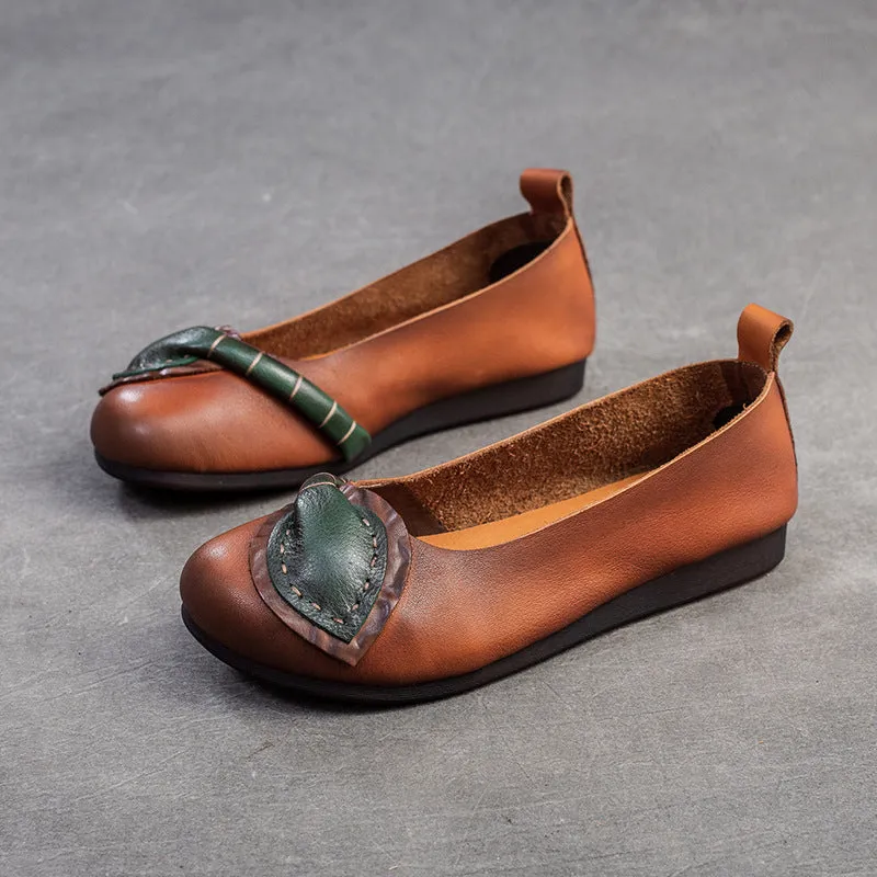 Women Retro Leather Soft Casual Flats Shoes