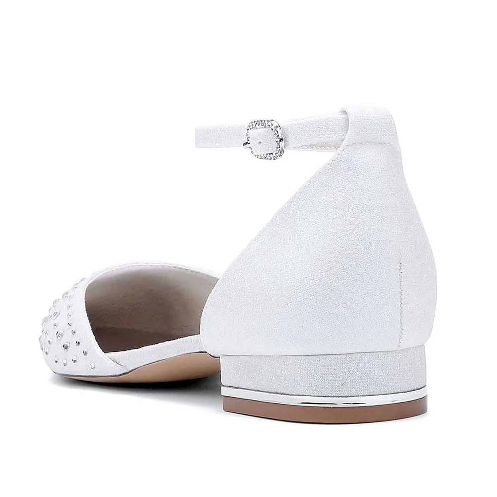 Women Satin Flat Shoes Rhinestones Ballet Flats Sparkle Wedding Shoes