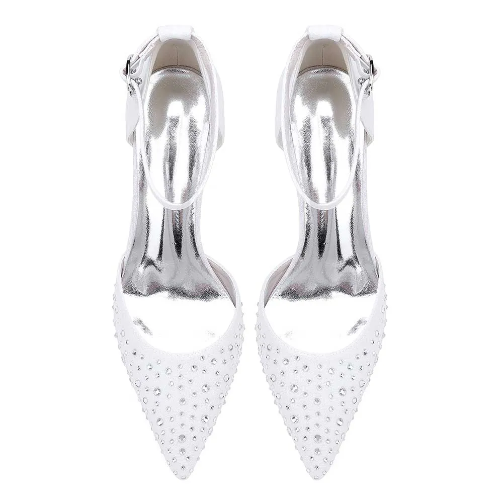 Women Satin Flat Shoes Rhinestones Ballet Flats Sparkle Wedding Shoes