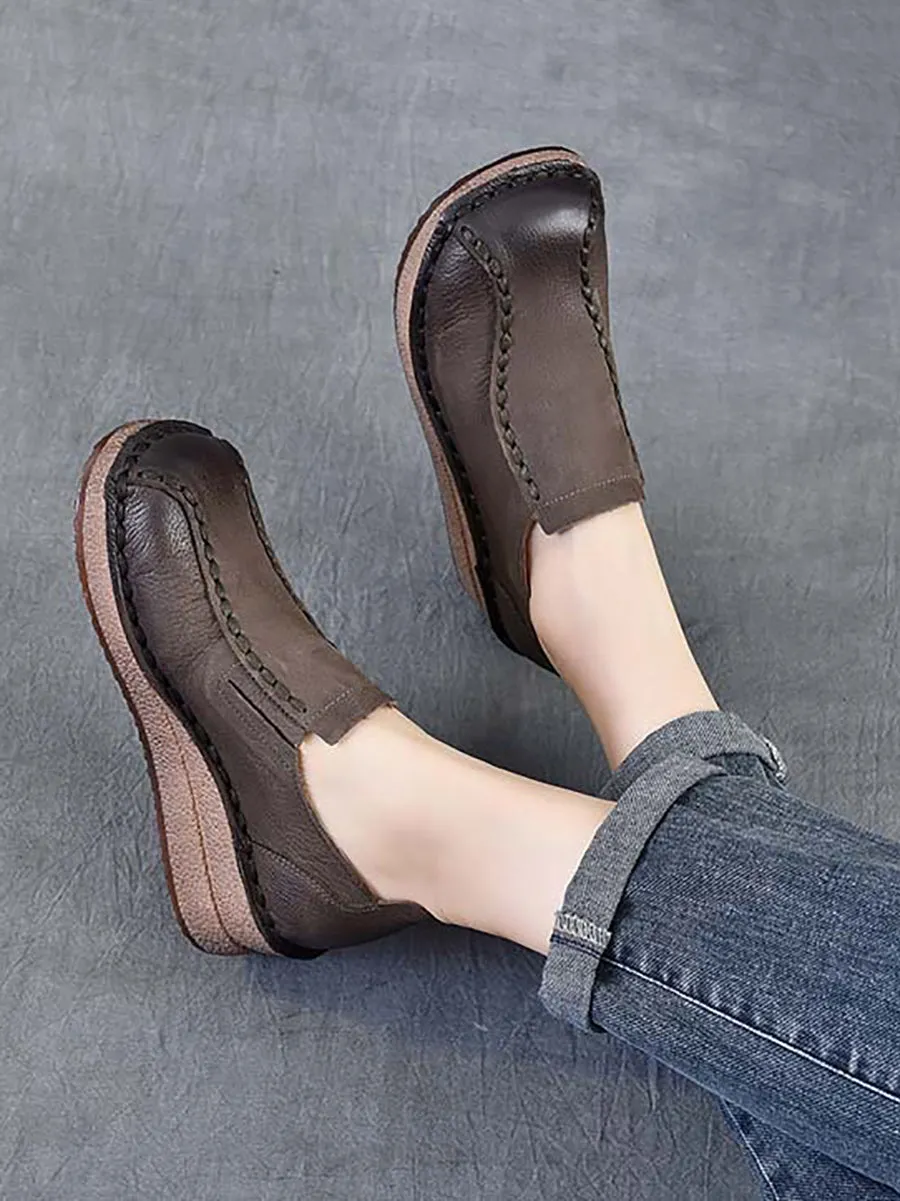 Women Vintage Genuine Leather Platform Shoes