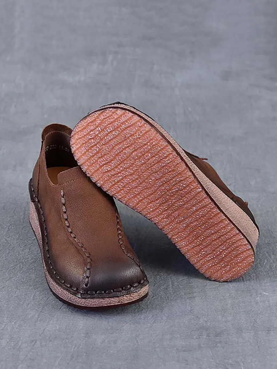 Women Vintage Genuine Leather Platform Shoes
